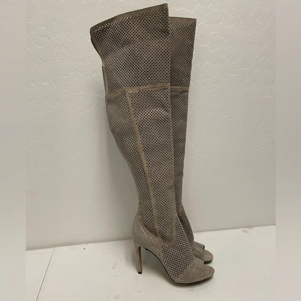 VINCE CAMUTO Kamorina Rhinestone‎ Suede Over the Knee Peep Toe Boot Size 6M/36
